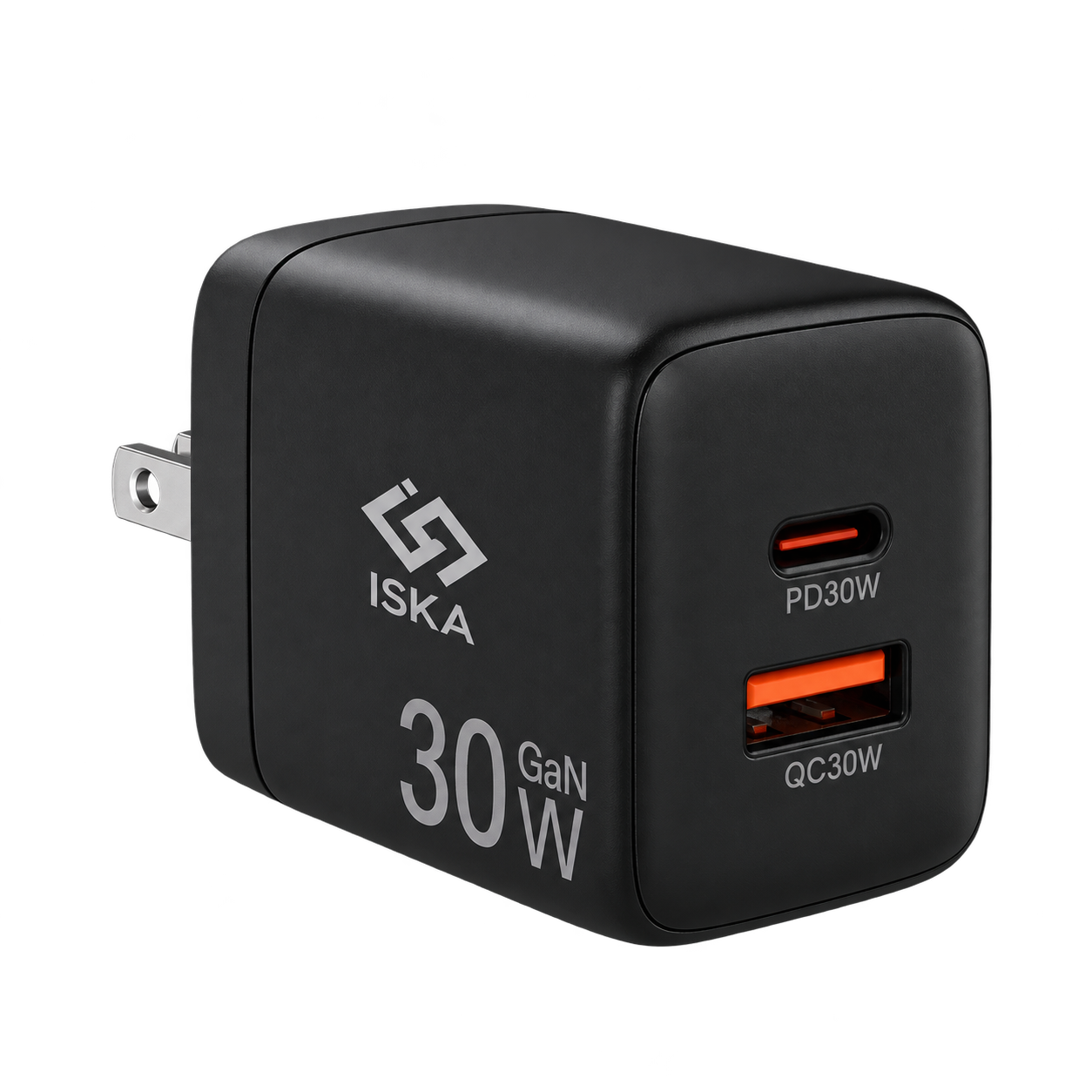 ISK-CU30 30W GaN dual port charger — packaging-derived visual